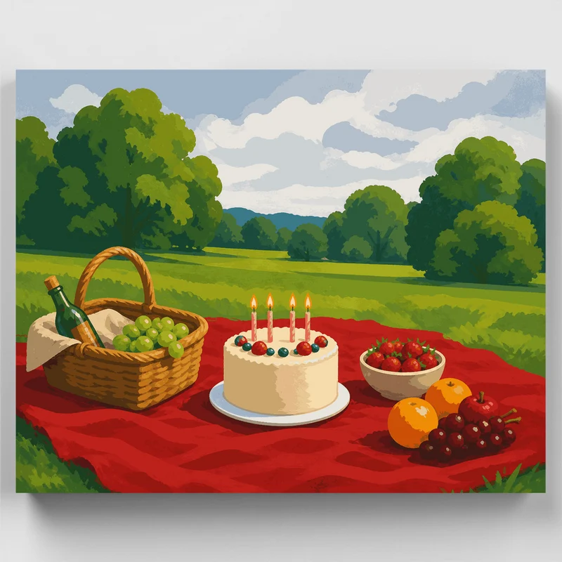 Crimson Picnic Cake - Paint by Numbers Kit
