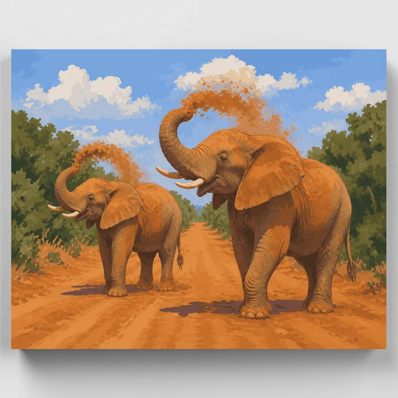 Dust-Bathing Elephants - Paint by Numbers Kit