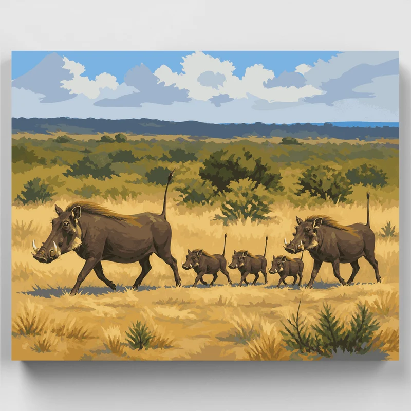 Warthog Family Trot - Paint by Numbers Kit
