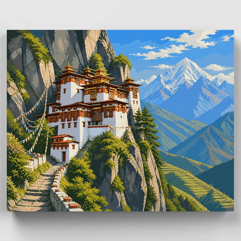 Cliffside Monastery Dawn - Paint by Numbers Kit