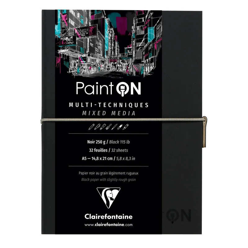 CLAIREFONTAINE Paint'On Mixed-Media-Block schwarz 250 g/m² A5 – 14 x 14 cm - 32 Blatt