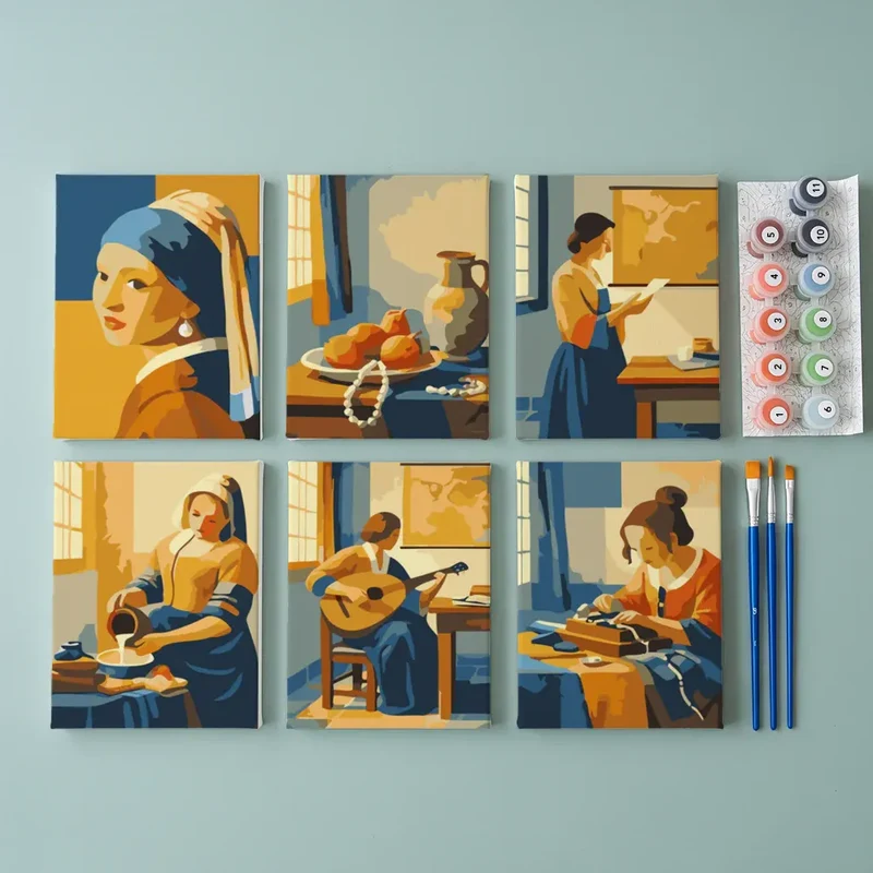 Malen nach Zahlen – 6 Mini-Gemälde - Mini-Kollektion von Johannes Vermeer