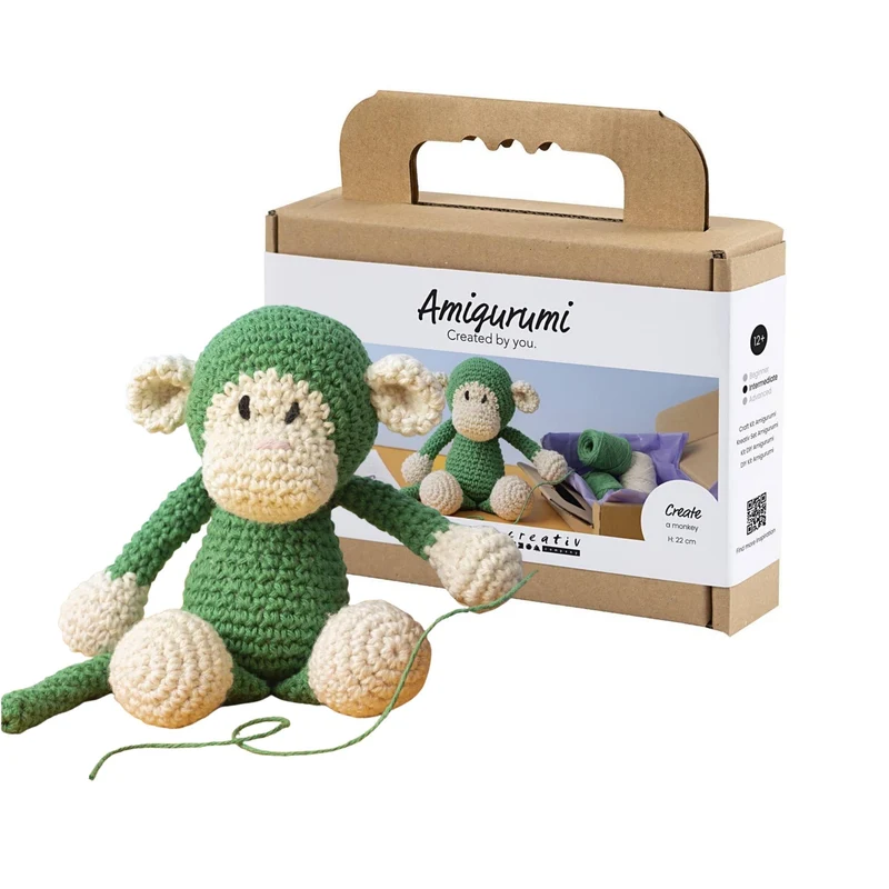 Creativ Company | Amigurumi Affe Häkelset DIY Baumwolle grün creme