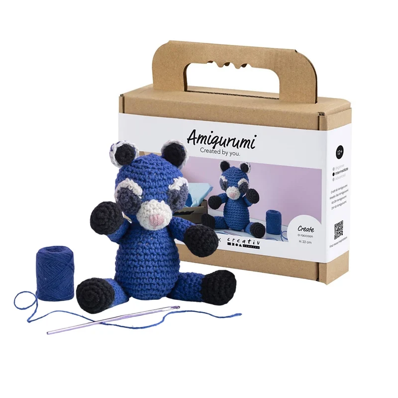 Creativ Company | Amigurumi Waschbär Häkelset DIY Baumwolle schwarz blau