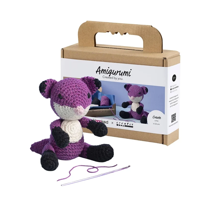 Creativ Company | Amigurumi Fuchs Häkelset DIY Baumwolle schwarz pflaumenblau