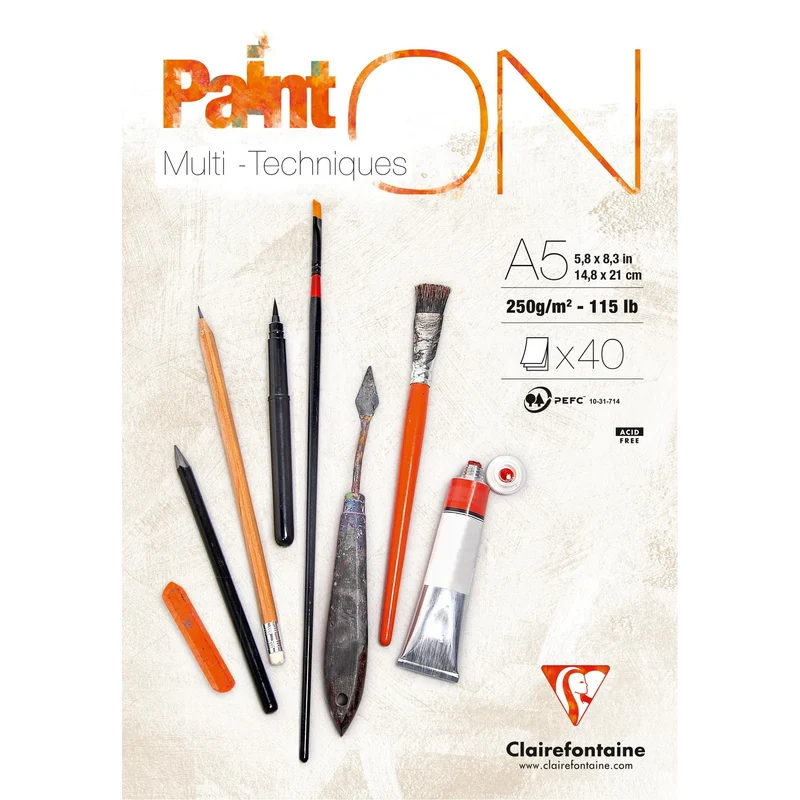 Блок за микс медия CLAIREFONTAINE Paint'On бял A5 250 g/m² - 40 листа
