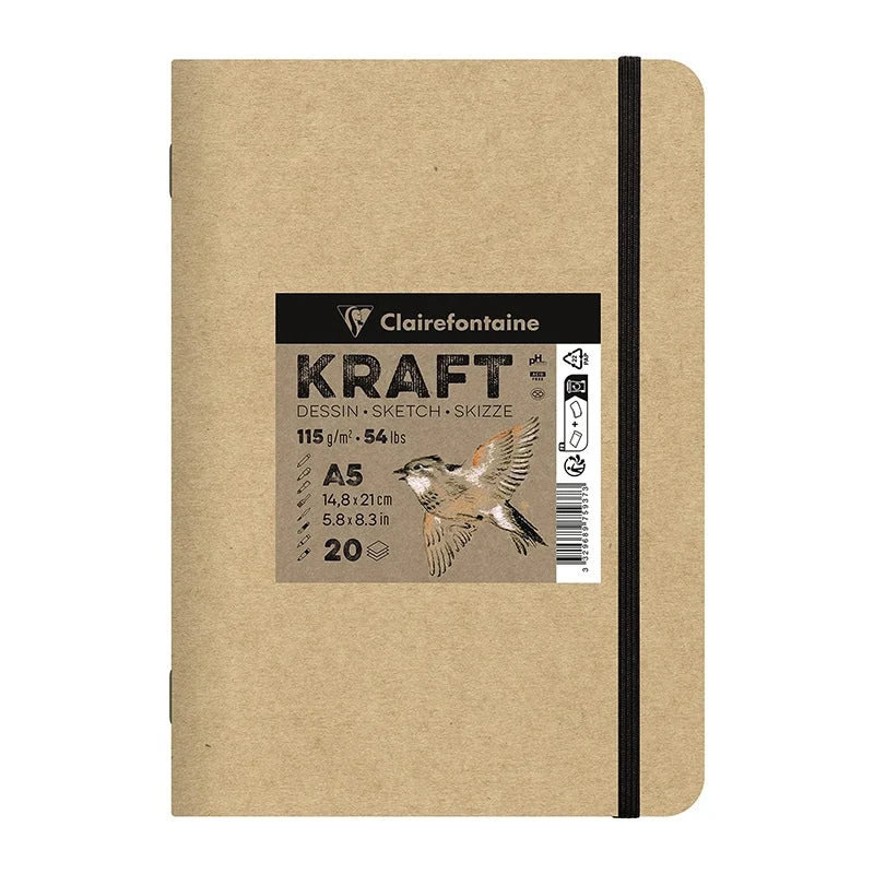 CLAIREFONTAINE Kraftpapier Skizzenblock 115 g/m² – A5 – A4, 20 Blatt