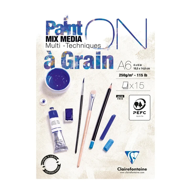 Mix Media blok Clairefontaine Paint'On a grain 250 g/m² A6 - 15 listova