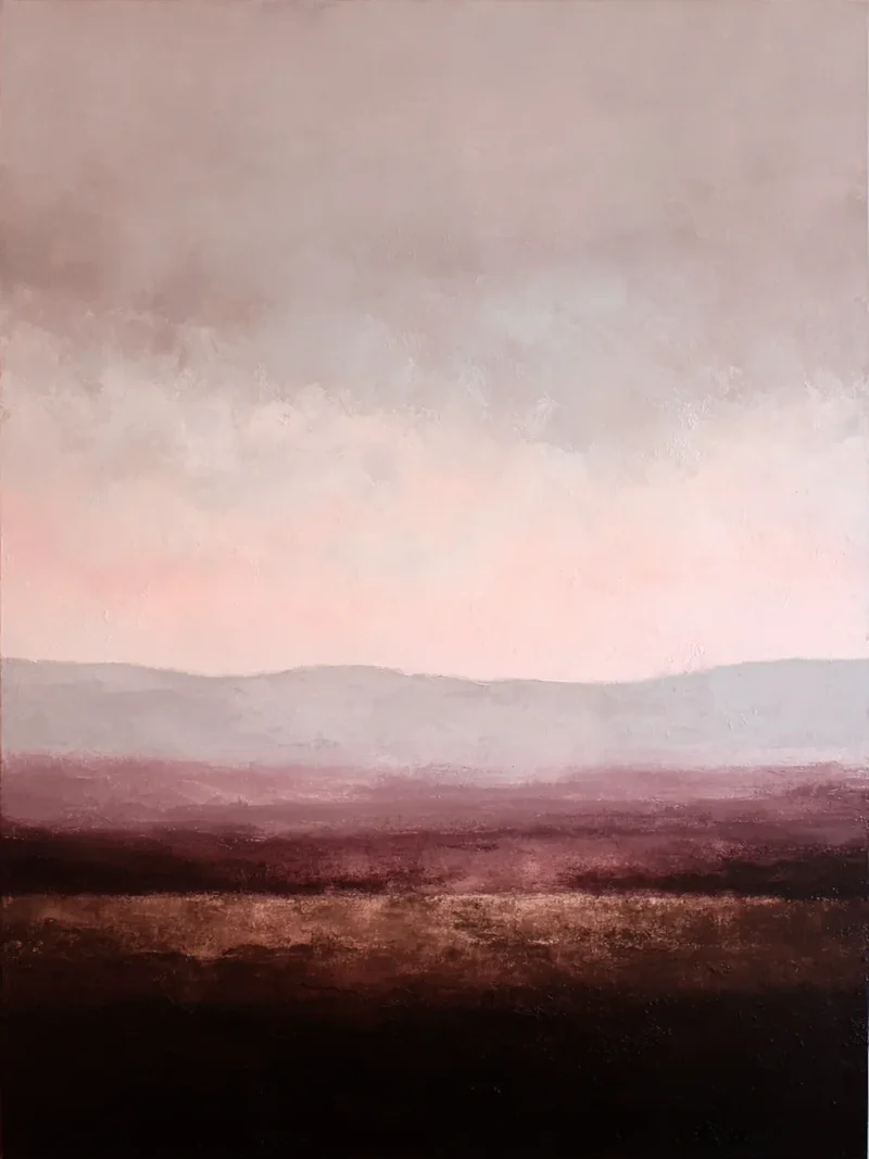 Diamond Painting Abstrakte minimalistische Landschaft in Lila, Taupe und Bordeauxrot