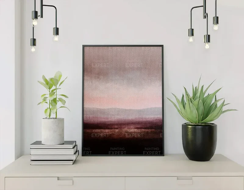 Diamond Painting Abstrakte minimalistische Landschaft in Lila, Taupe und Bordeauxrot