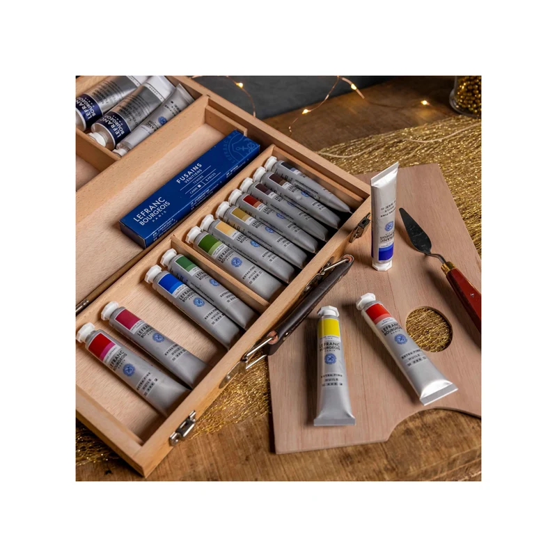 LEFRANC BOURGEOIS Geschenk-Box im Holzkoffer - exklusives Künstler Ölmal-Set