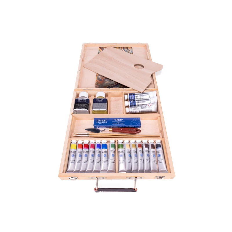 LEFRANC BOURGEOIS Geschenk-Box im Holzkoffer - exklusives Künstler Ölmal-Set