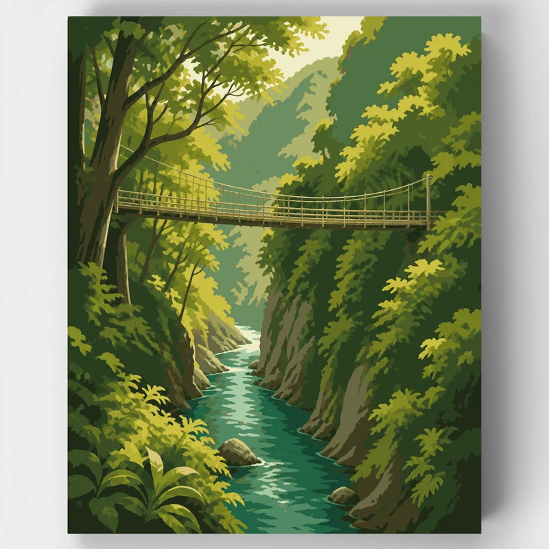 Falls River Suspension Bridge - Paint by Numbers Kit