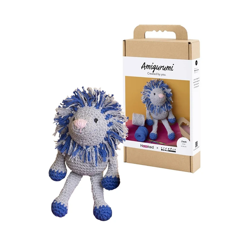 Creativ Company | Amigurumi Löwe Häkelset DIY Baumwolle marineblau hellgrau