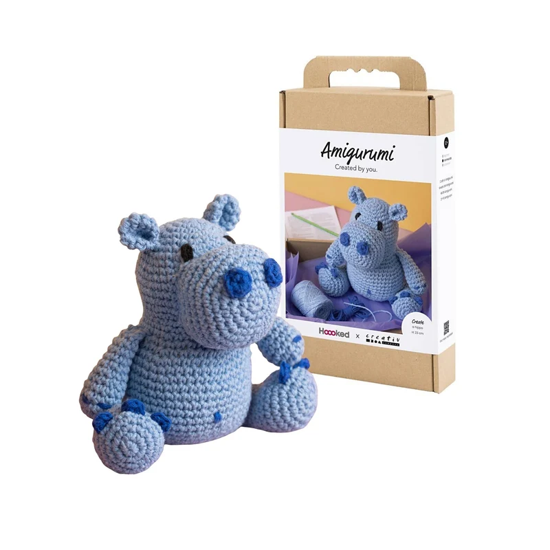 Creativ Company | Amigurumi Nilpferd Häkelset DIY Baumwolle blau hellblau