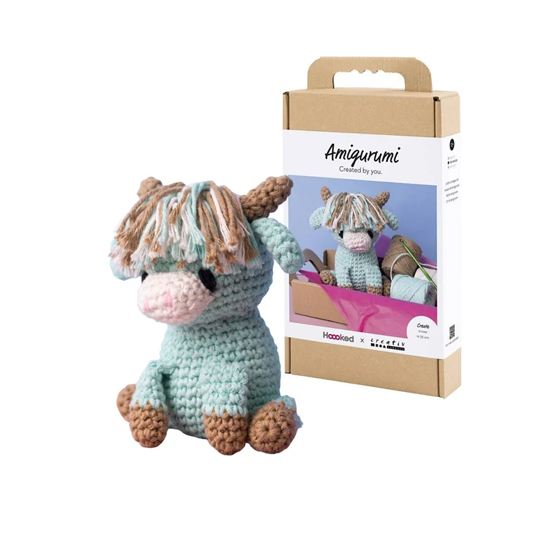 Creativ Company | Amigurumi Kuh Häkelset DIY Baumwolle beige mint