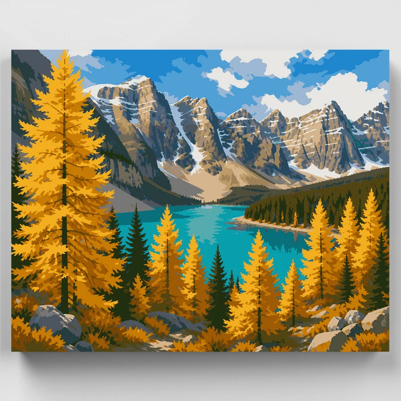 Golden Larches at Lake Moraine - Paint by Numbers Kit