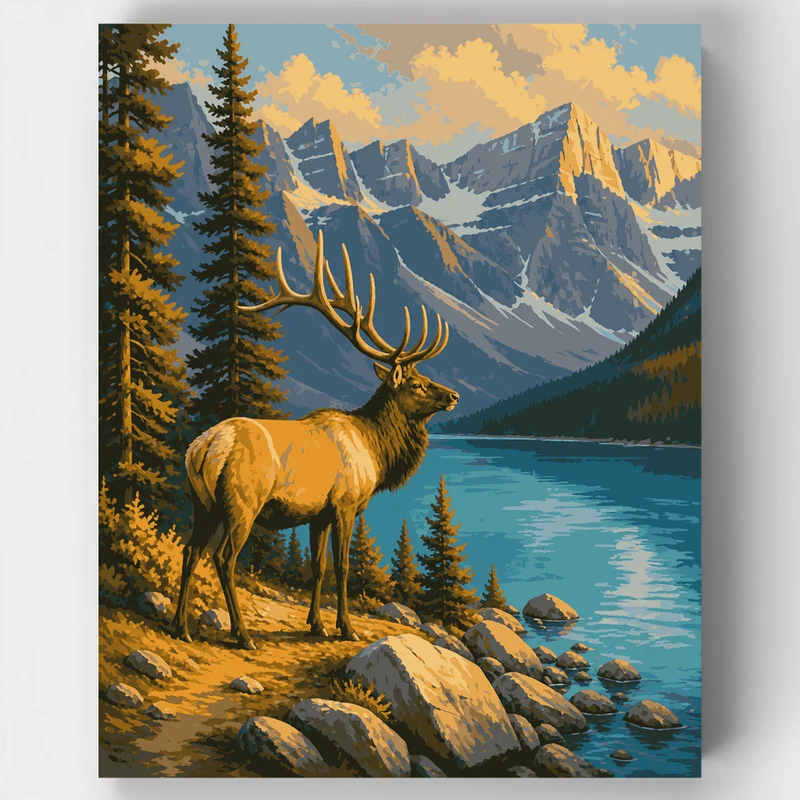 Elk at Lake Moraine - Paint by Numbers Kit