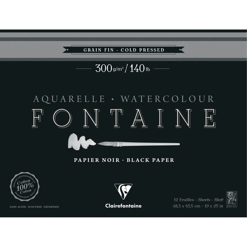 Akvarelni blok CLAIREFONTAINE Fontaine CP crni 300 g/m2 48,3 x 63,5 cm - 12 listova