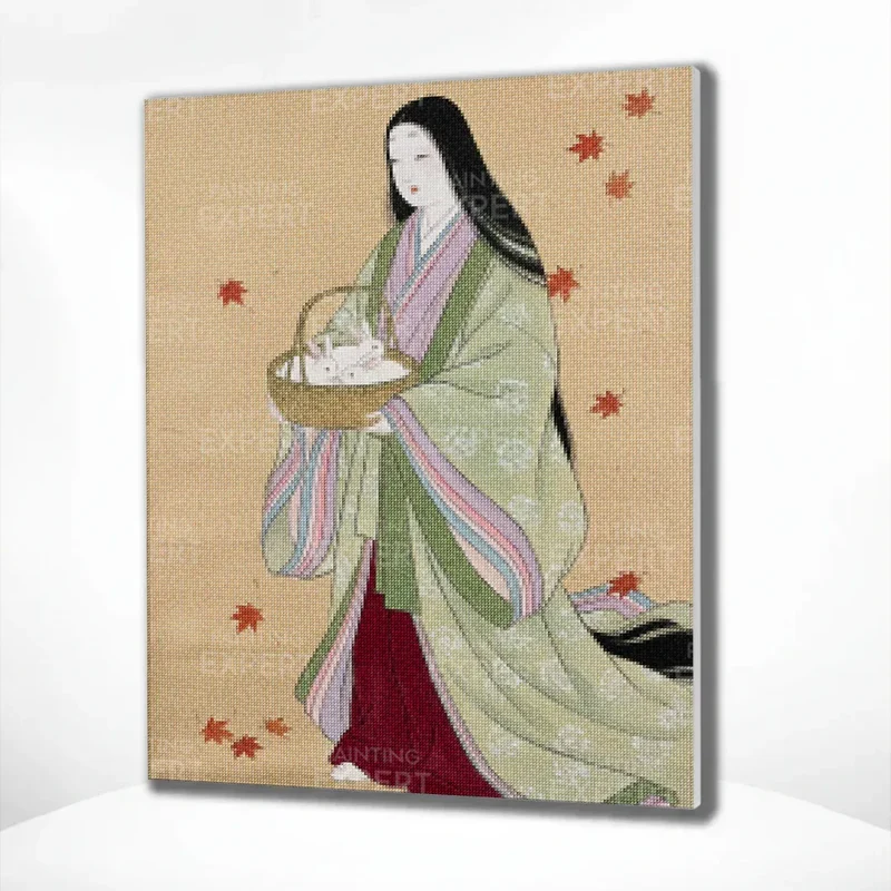 Diamond Painting Weiße Kaninchen im Herbstkorb Japan