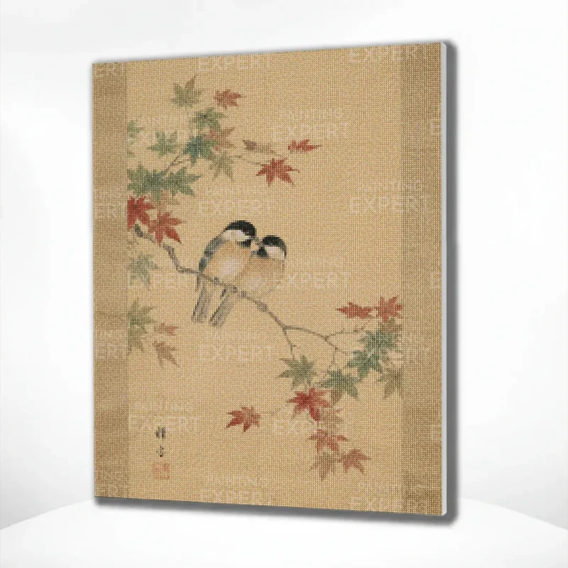 Diamond Painting Zwei Vögel zwischen Ahornblättern (Herbst) Japan