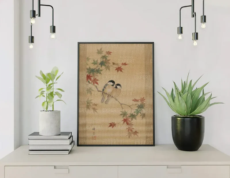 Diamond Painting Zwei Vögel zwischen Ahornblättern (Herbst) Japan
