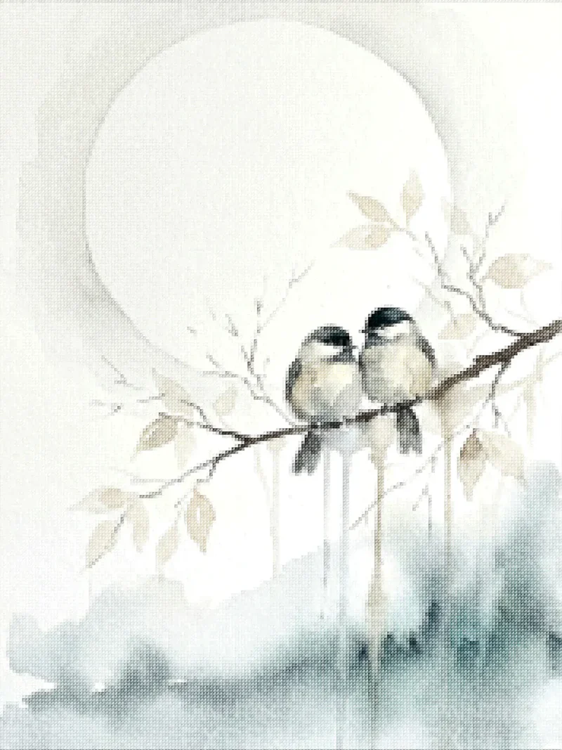 Diamond Painting Zwei Vögel unter dem Mond Japan