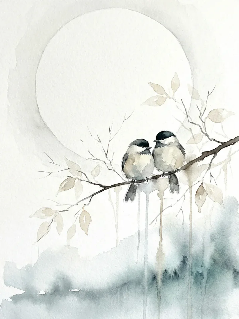 Diamond Painting Zwei Vögel unter dem Mond Japan