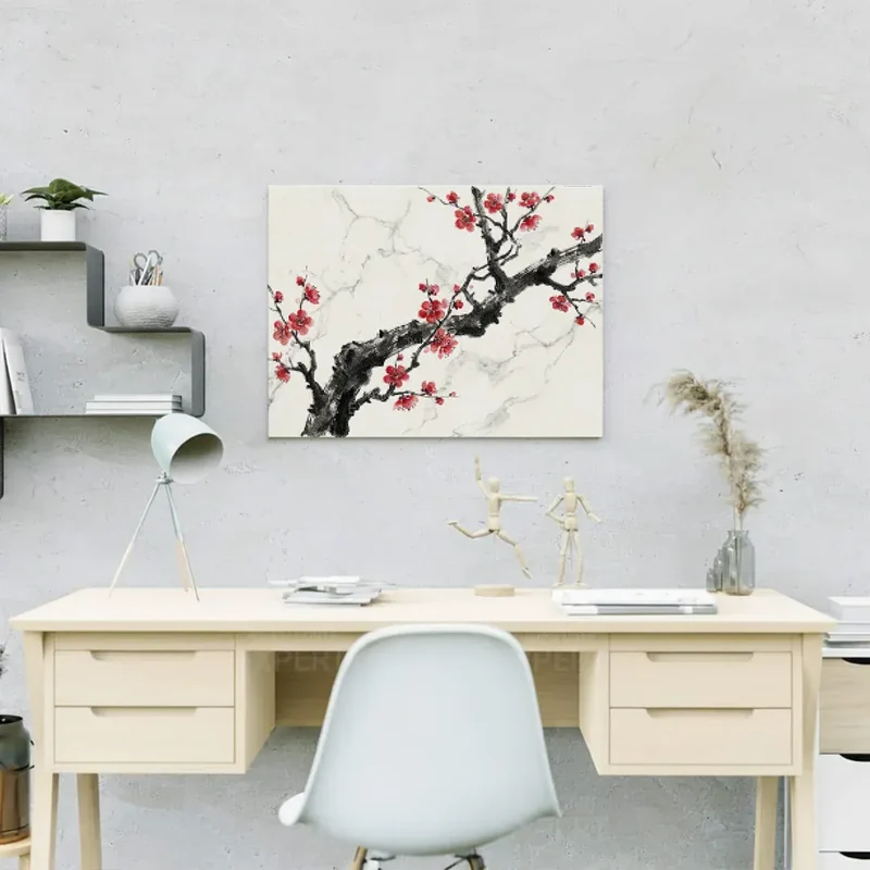 Diamond Painting Tintenzweig mit roter Blüte Japan