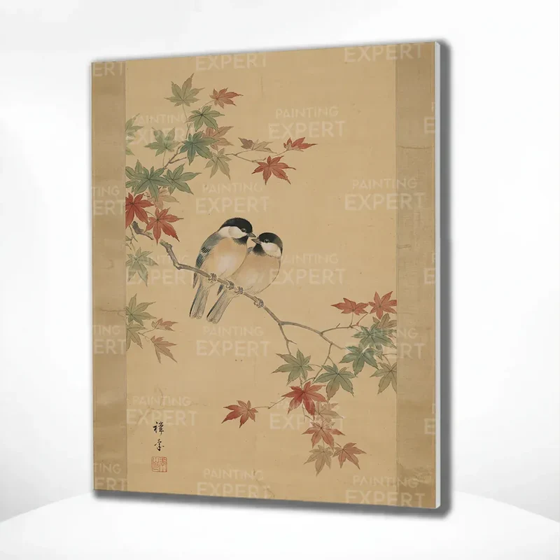 Malen nach Zahlen Zwei Vögel zwischen Ahornblättern (Herbst) Japan