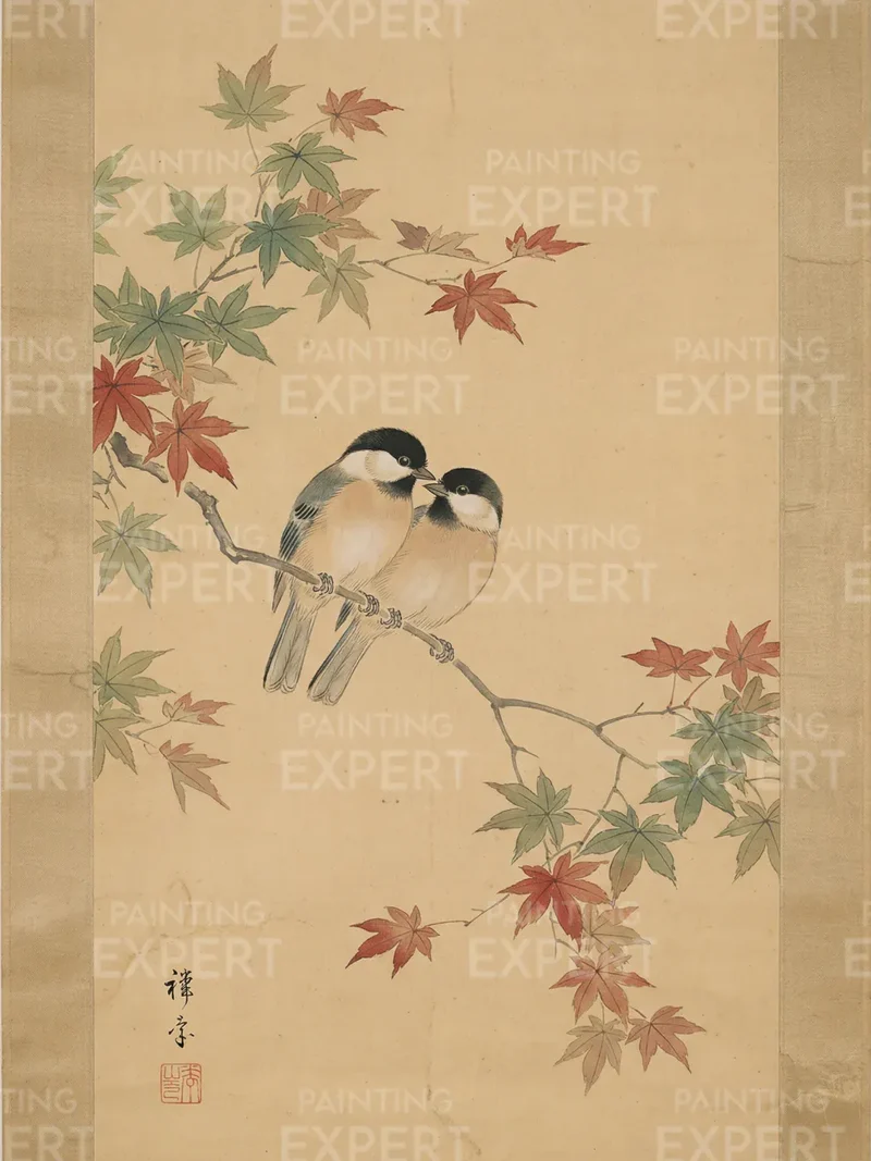 Malen nach Zahlen Zwei Vögel zwischen Ahornblättern (Herbst) Japan