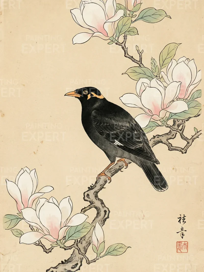 Malen nach Zahlen Amsel bei Magnolie Japan