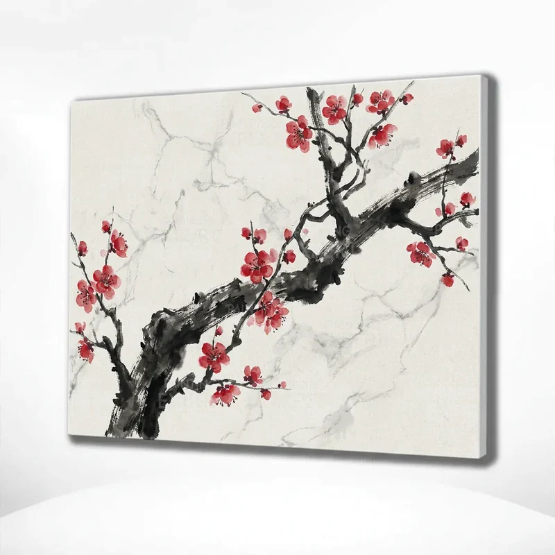 Malen nach Zahlen Tintenzweig mit roter Blüte Japan