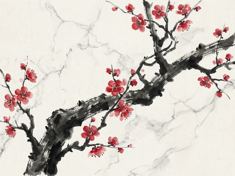 Malen nach Zahlen Tintenzweig mit roter Blüte Japan