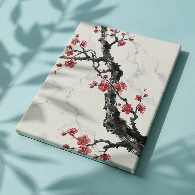 Malen nach Zahlen Tintenzweig mit roter Blüte Japan