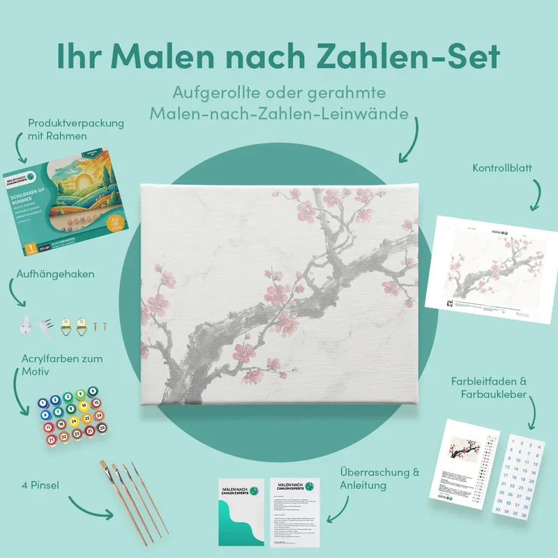 Malen nach Zahlen Tintenzweig mit roter Blüte Japan