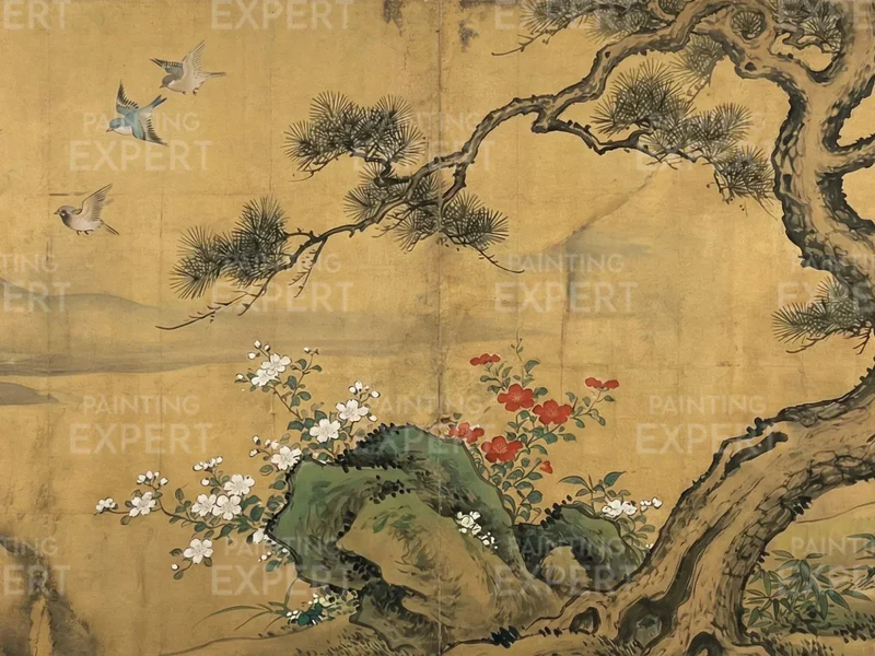 Malen nach Zahlen Blüte unter der alten Kiefer Japan
