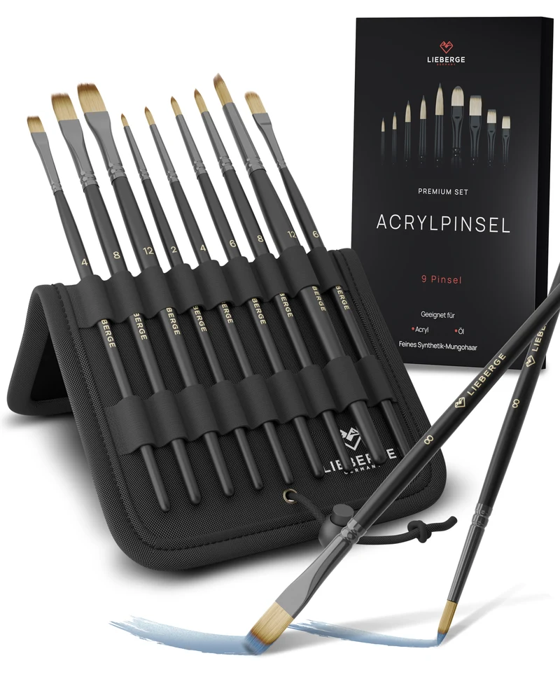 LIEBERGE PREMIUM SET Acrylpinsel (9 Pinsel) im Aufstell-Etui