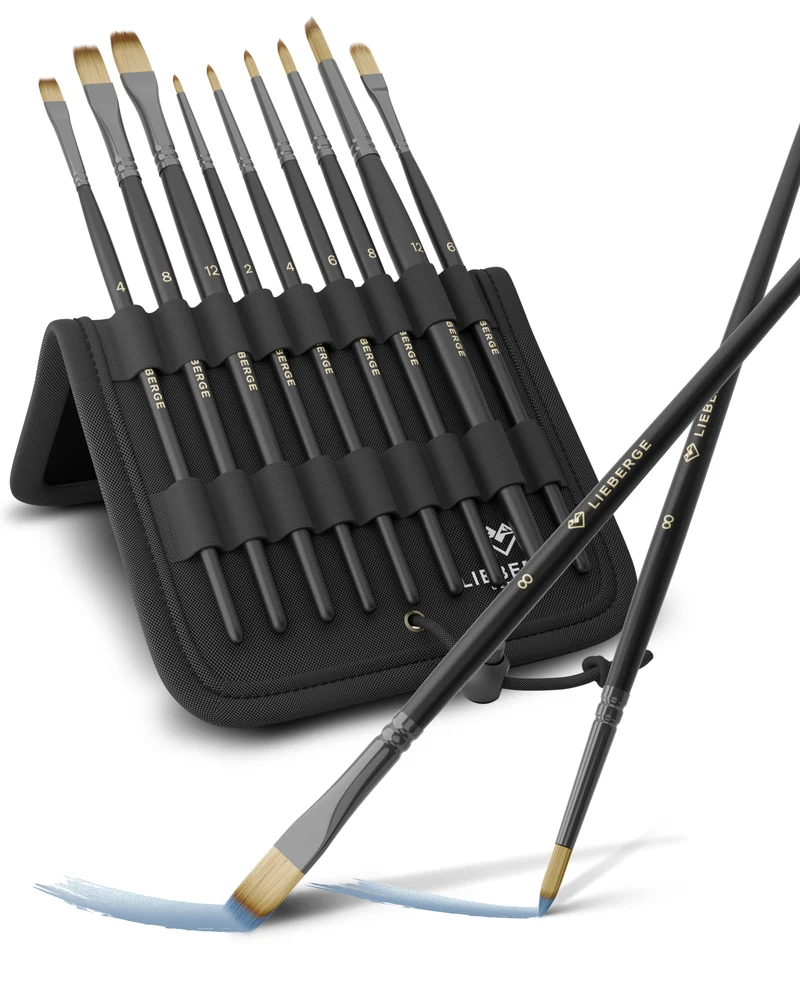 LIEBERGE PREMIUM SET Acrylpinsel (9 Pinsel) im Aufstell-Etui