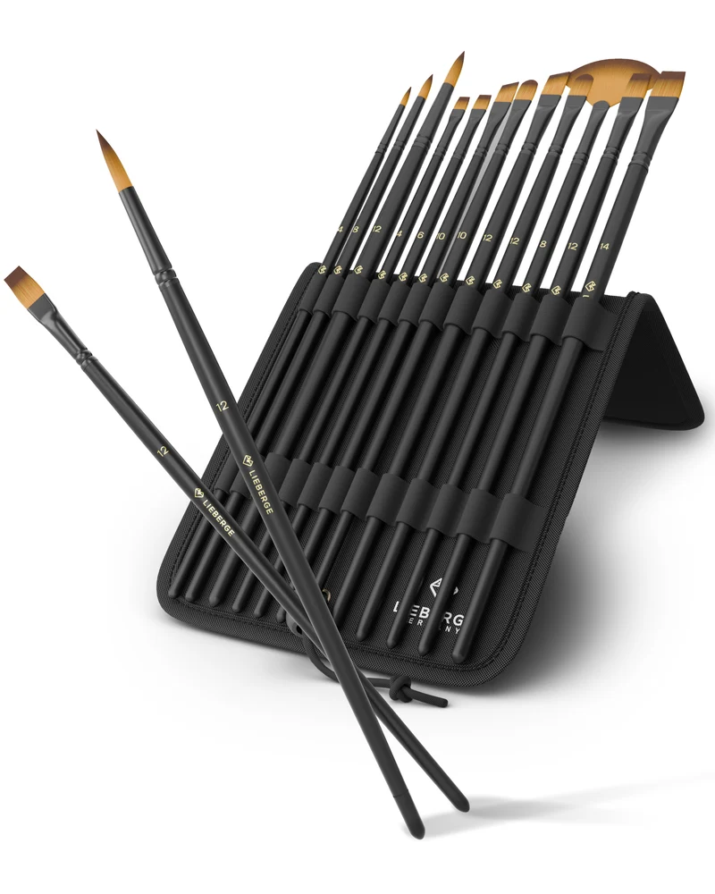 LIEBERGE PREMIUM SET Staffeleipinsel (12 Pinsel) im Aufstell-Etui