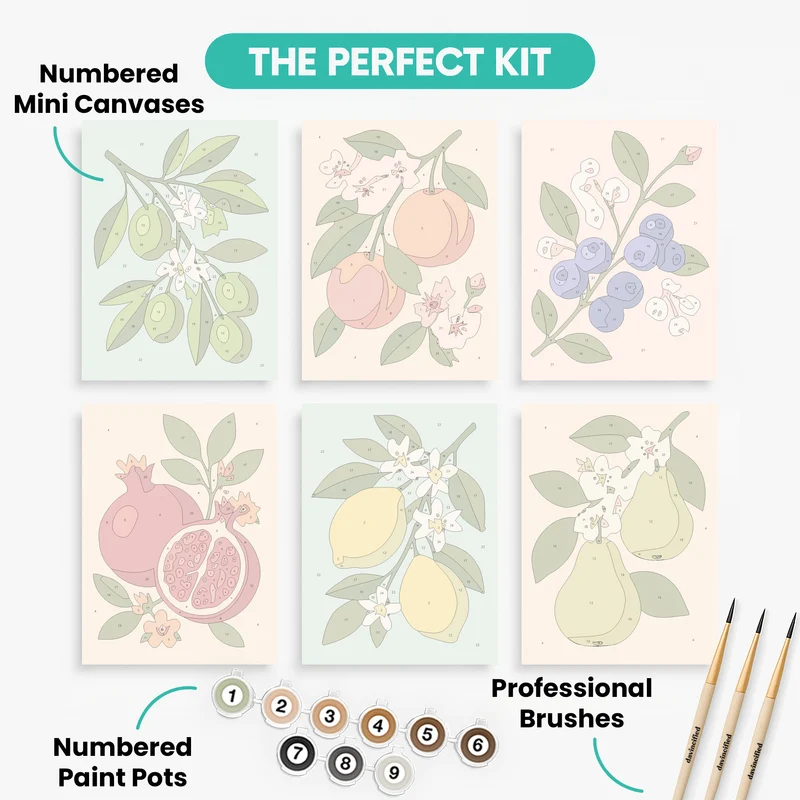 Orchard Fruits & Blossoms - Mini Paint by Numbers Set