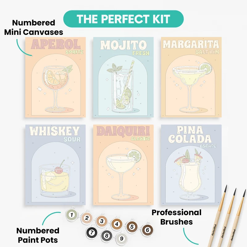 Retro Cocktail Bar - Mini Paint by Numbers Set