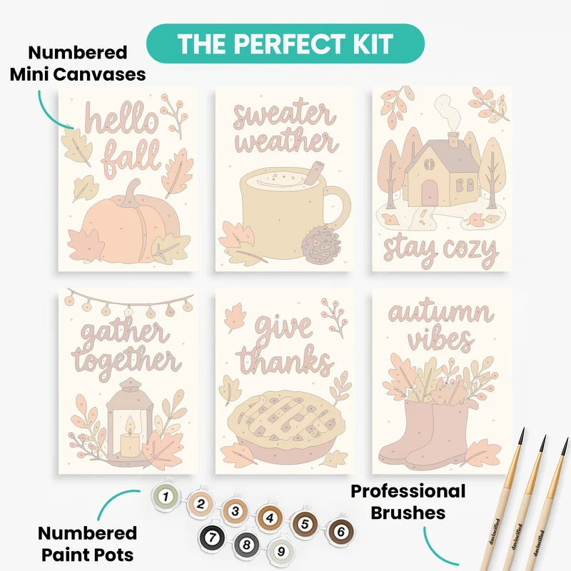 Cozy Autumn Sayings - Mini Paint by Numbers Set