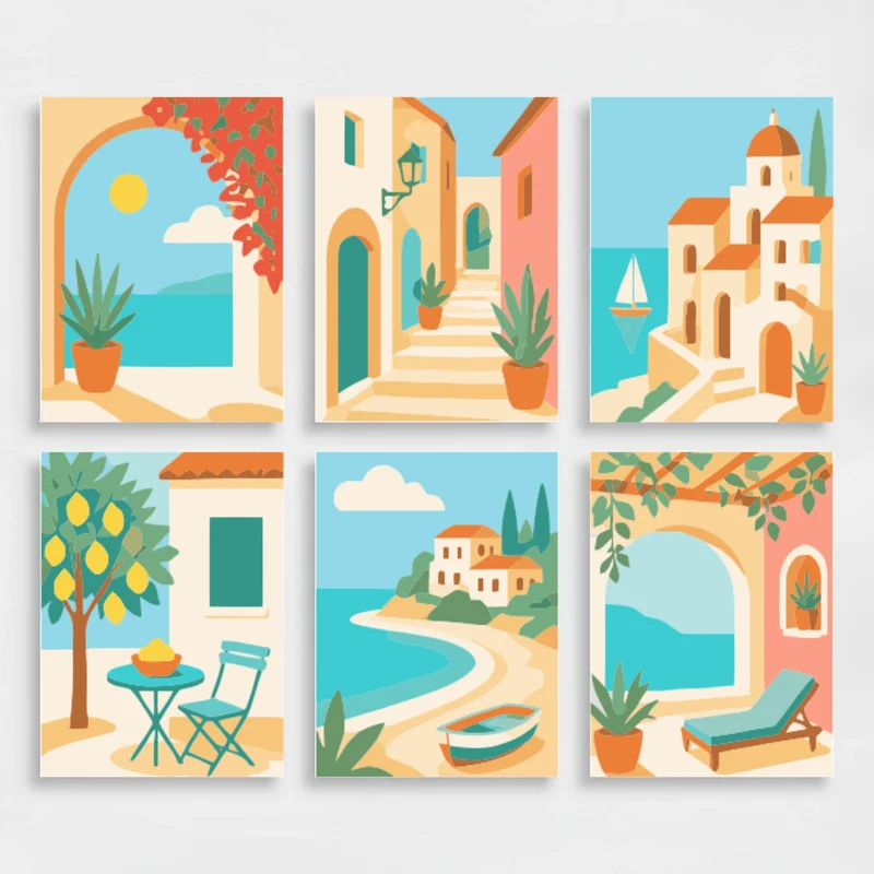 Mediterranean Coastal Villages - Mini Paint by Numbers Set