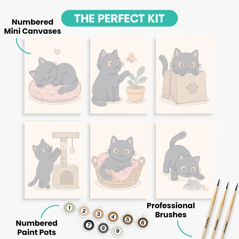 Cozy Black Cats - Mini Paint by Numbers Set
