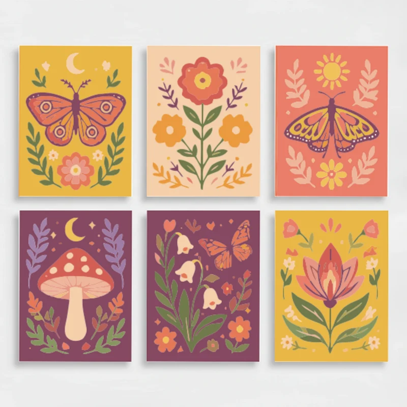 Folk Garden Blooms - Mini Paint by Numbers Set