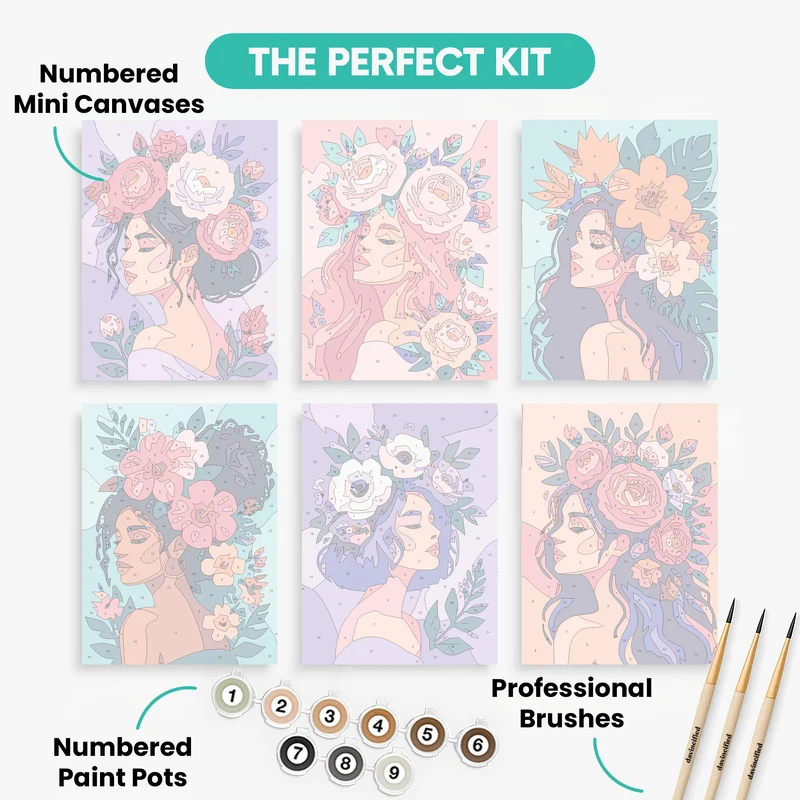 Floral Portrait Ladies - Mini Paint by Numbers Set