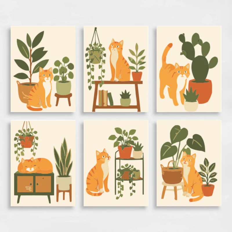 Ginger Cat & Houseplants - Mini Paint by Numbers Set