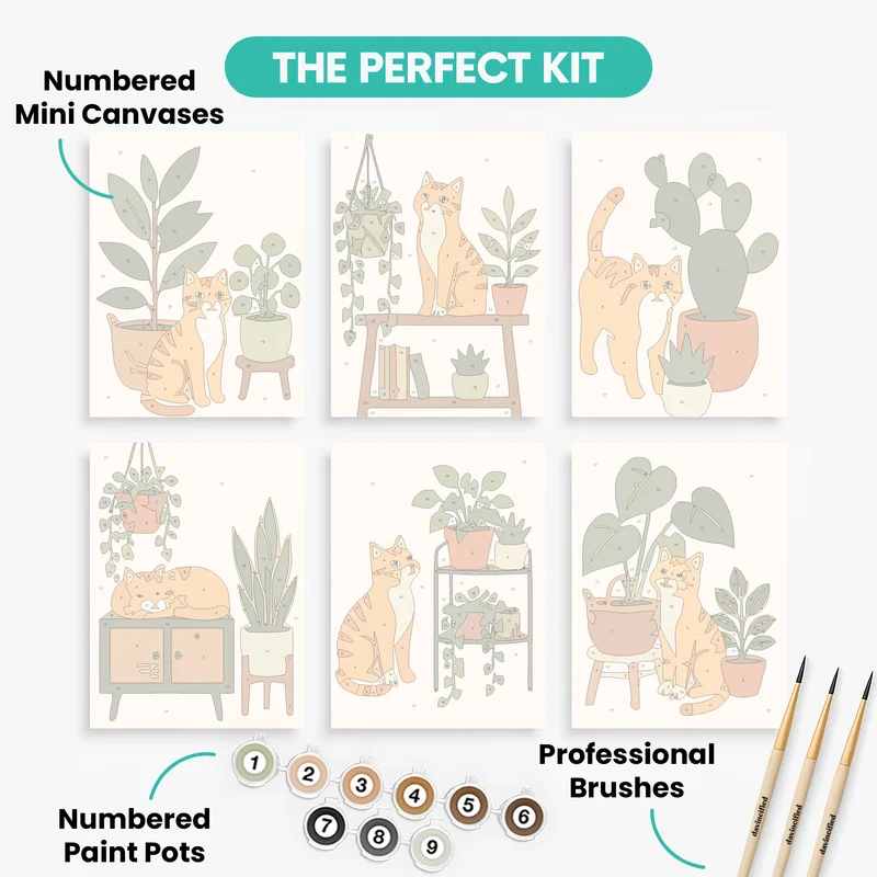 Ginger Cat & Houseplants - Mini Paint by Numbers Set