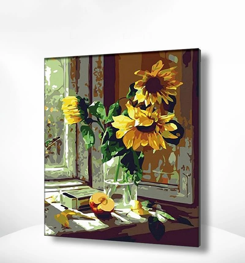 Malen nach Zahlen Sonnenblumen mit Apfel